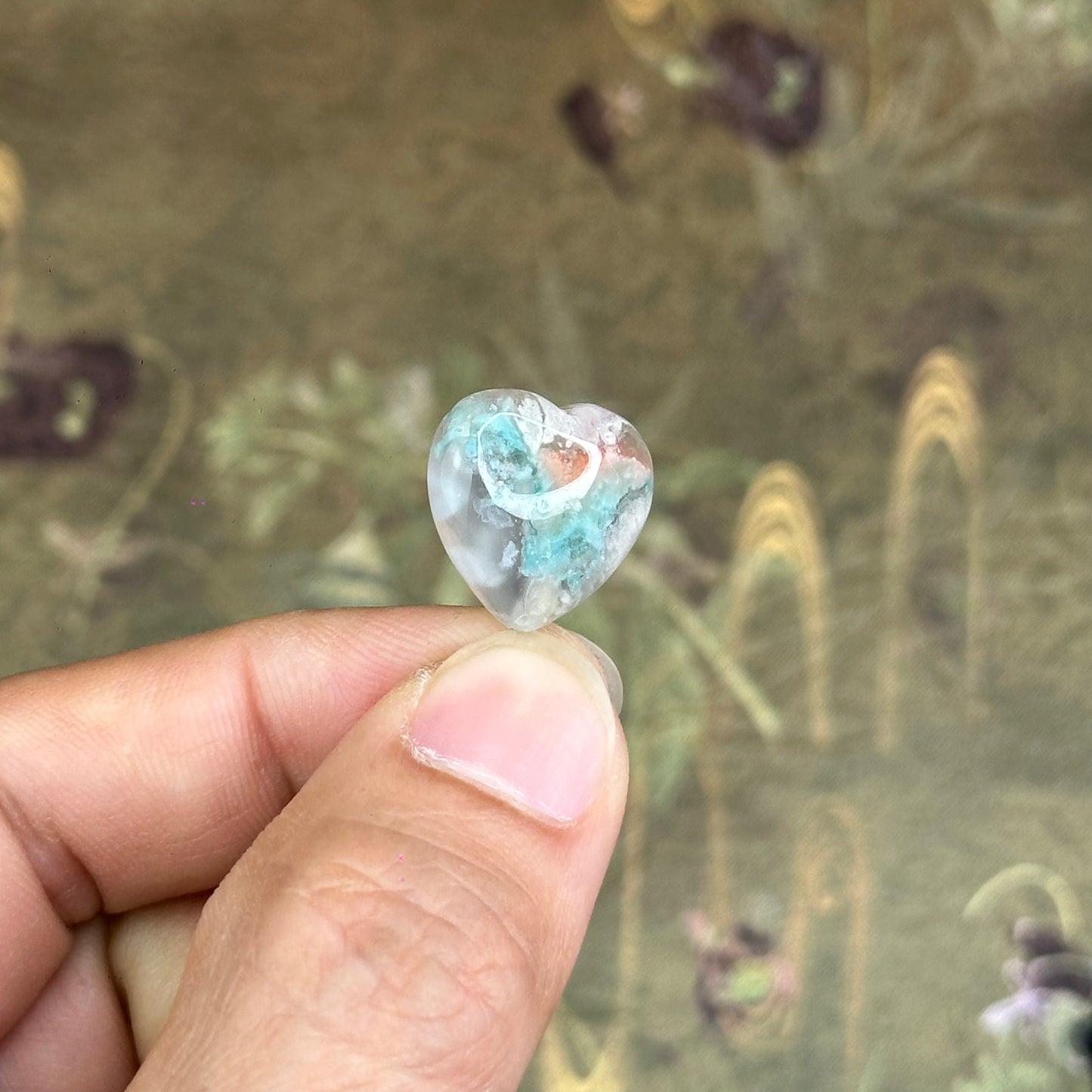 Natural Floral Agate Heart Charm