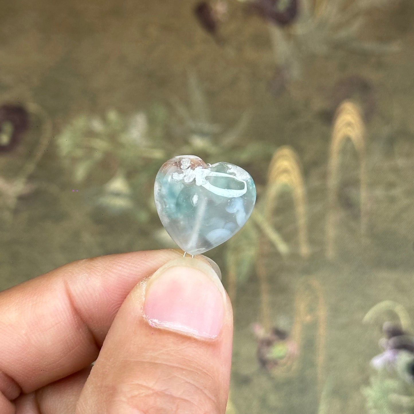 Natural Floral Agate Heart Charm