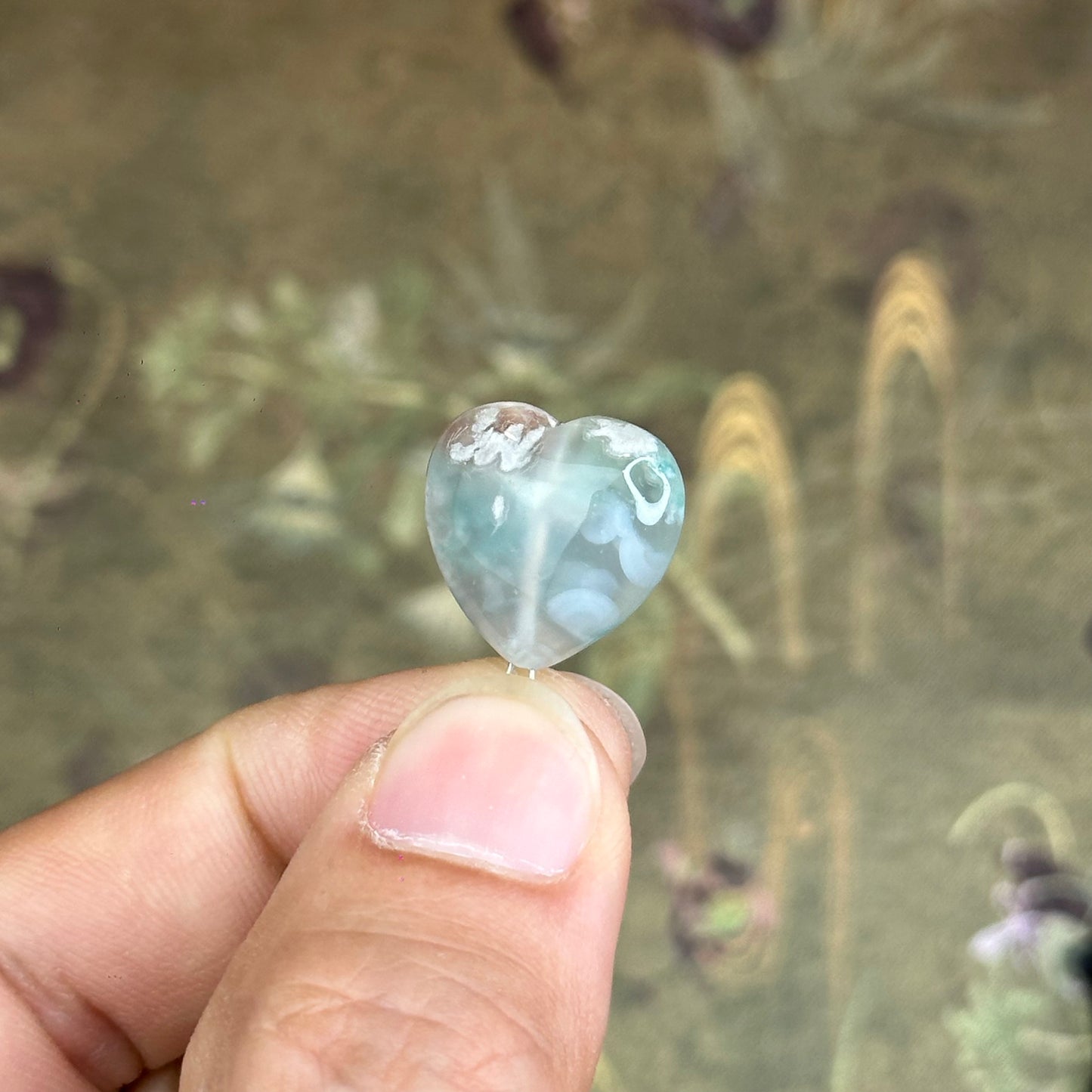 Natural Floral Agate Heart Charm
