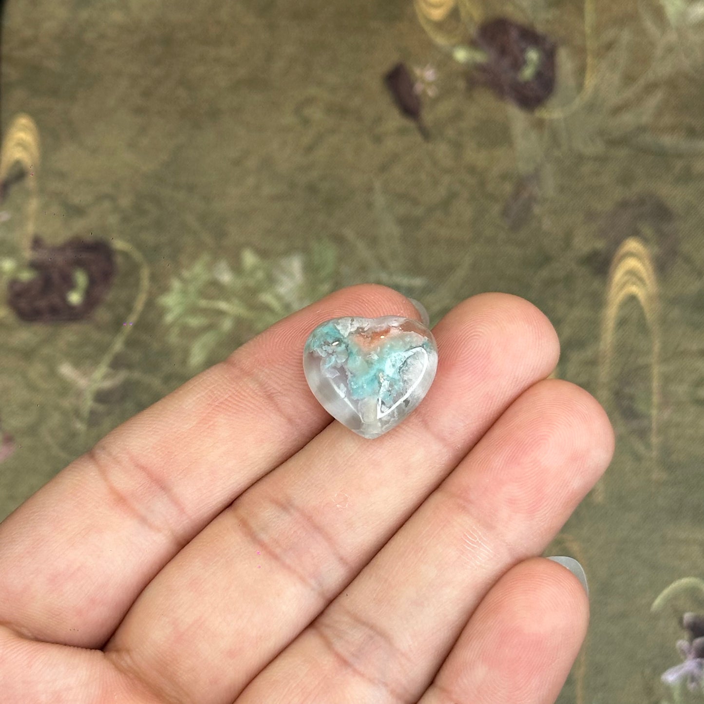 Natural Floral Agate Heart Charm