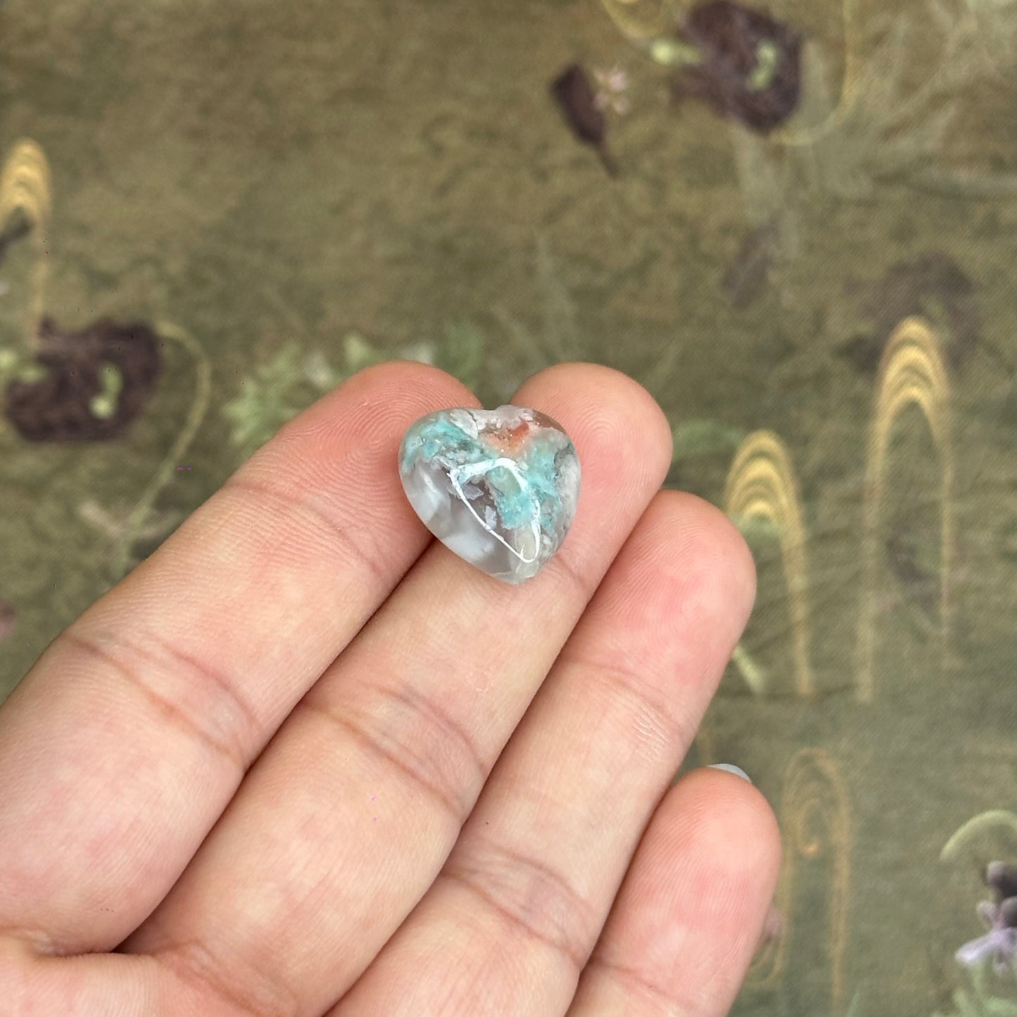 Natural Floral Agate Heart Charm