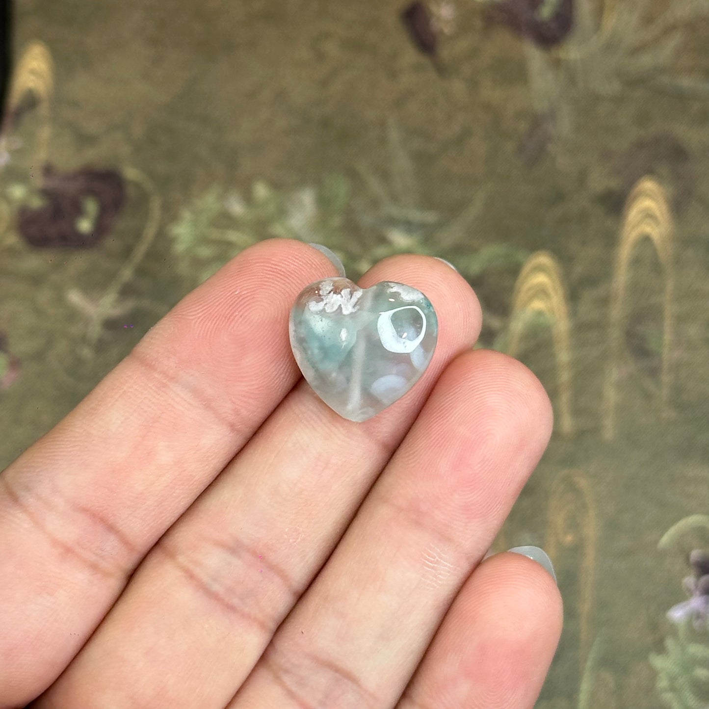 Natural Floral Agate Heart Charm