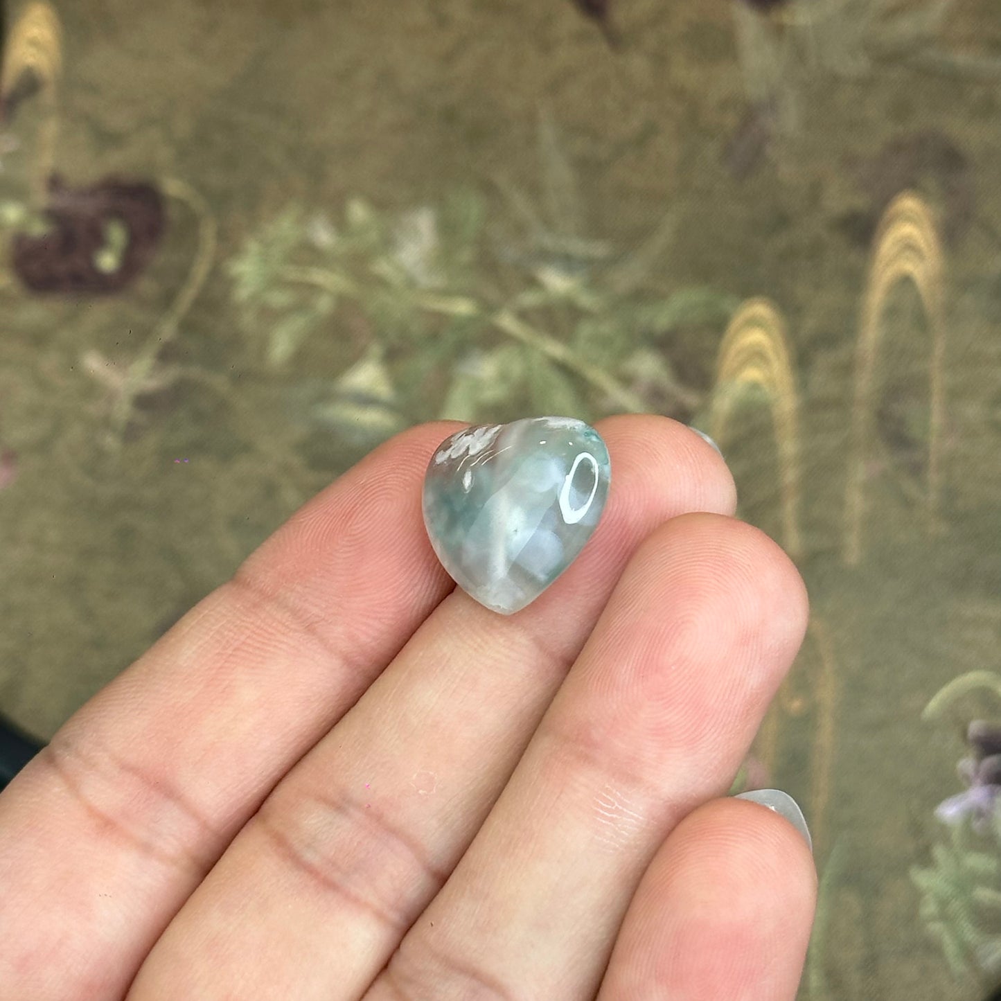 Natural Floral Agate Heart Charm