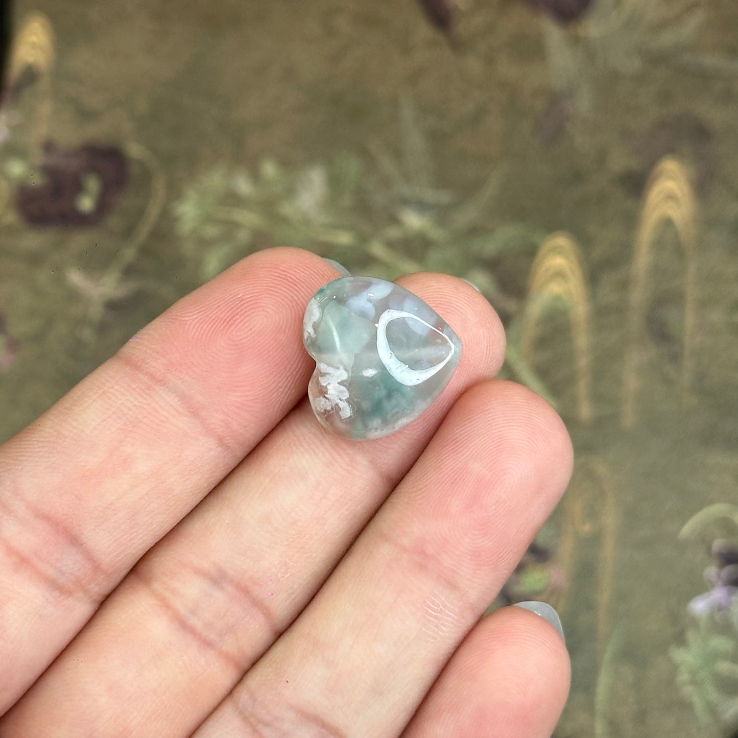 Natural Floral Agate Heart Charm