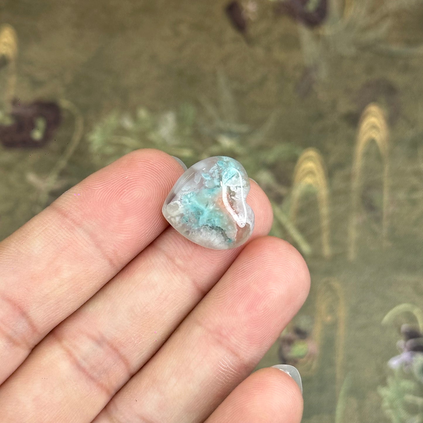 Natural Floral Agate Heart Charm