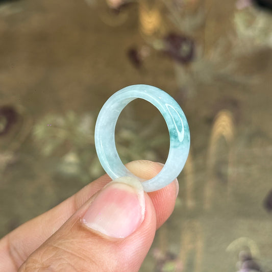 Natural Jadeite Jade Floating Floral Moss Green Semi-Translucent VIP Ring Leaf Style Size 1.9