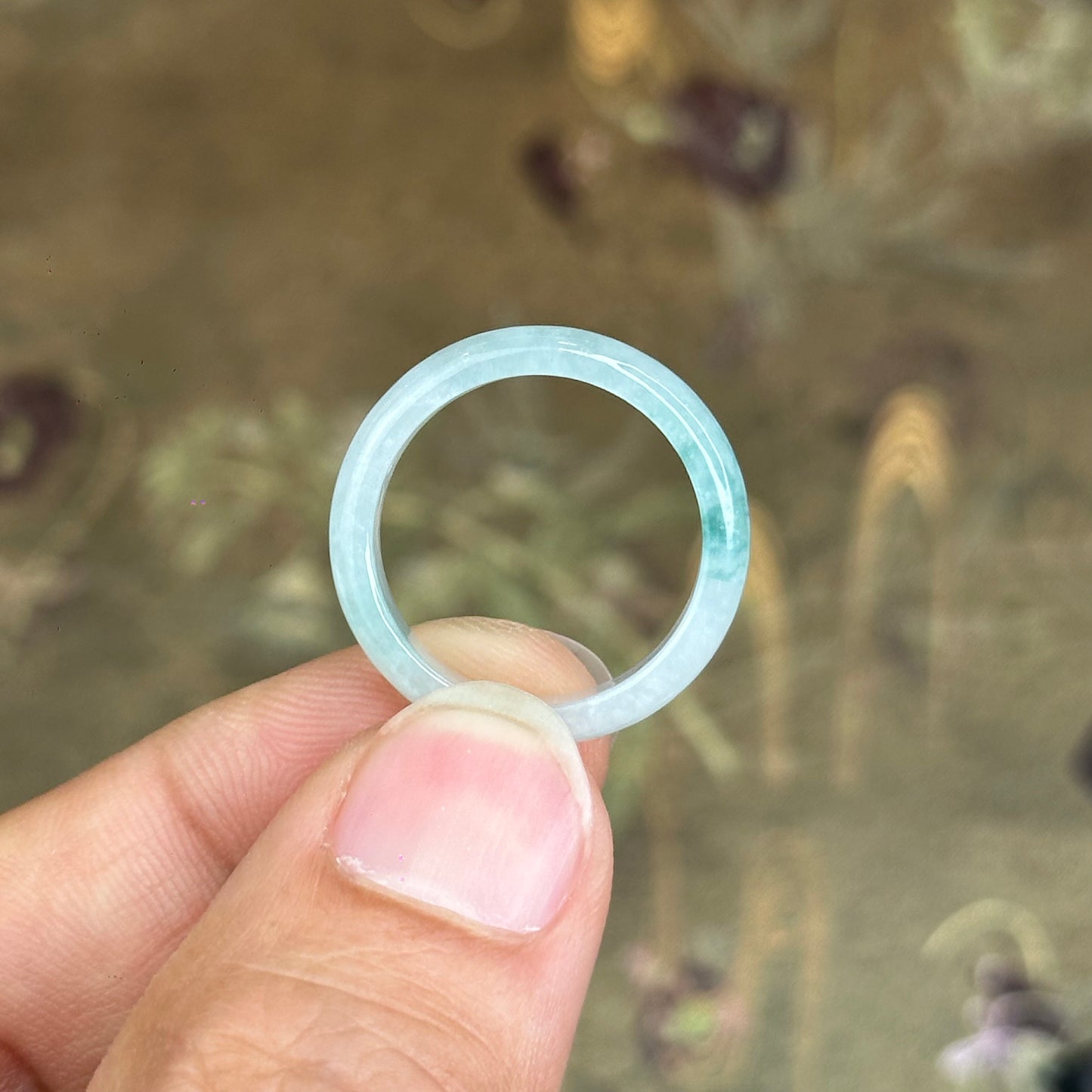 Natural Jadeite Jade Floating Floral Moss Green Semi-Translucent VIP Ring Leaf Style Size 1.9