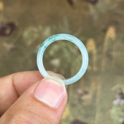 Natural Jadeite Jade Floating Floral Moss Green Semi-Translucent VIP Ring Leaf Style Size 1.9