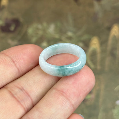 Natural Jadeite Jade Floating Floral Moss Green Semi-Translucent VIP Ring Leaf Style Size 1.9