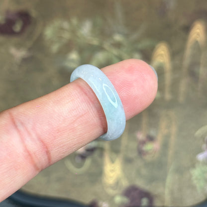 Natural Jadeite Jade Floating Floral Moss Green Semi-Translucent VIP Ring Leaf Style Size 1.9
