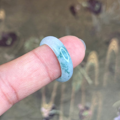 Natural Jadeite Jade Floating Floral Moss Green Semi-Translucent VIP Ring Leaf Style Size 1.9