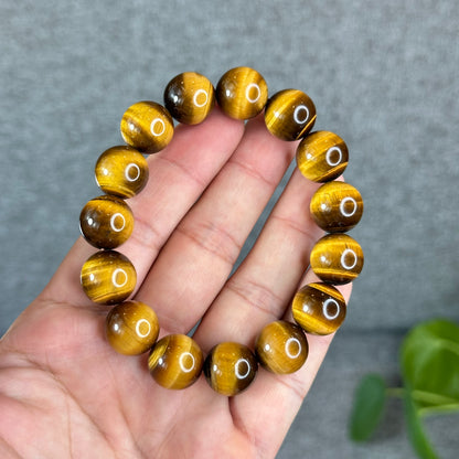 Bracelet Oeil de Tigre Marron Doré Taille 14 mm