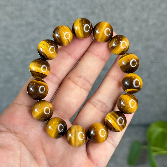 Natural Golden Brown Tiger Eye Bracelet Size 14 mm
