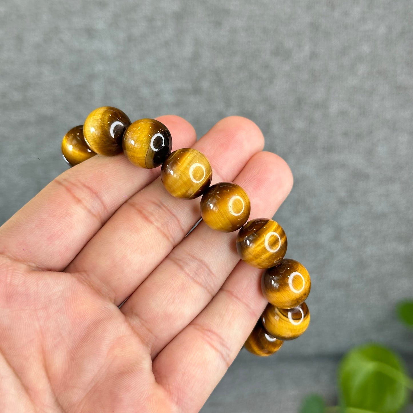 Bracelet Oeil de Tigre Marron Doré Taille 14 mm