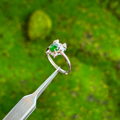 Pig Icy Imperial Green Jadeite Jade Ring Free size in Silver 925 Setting