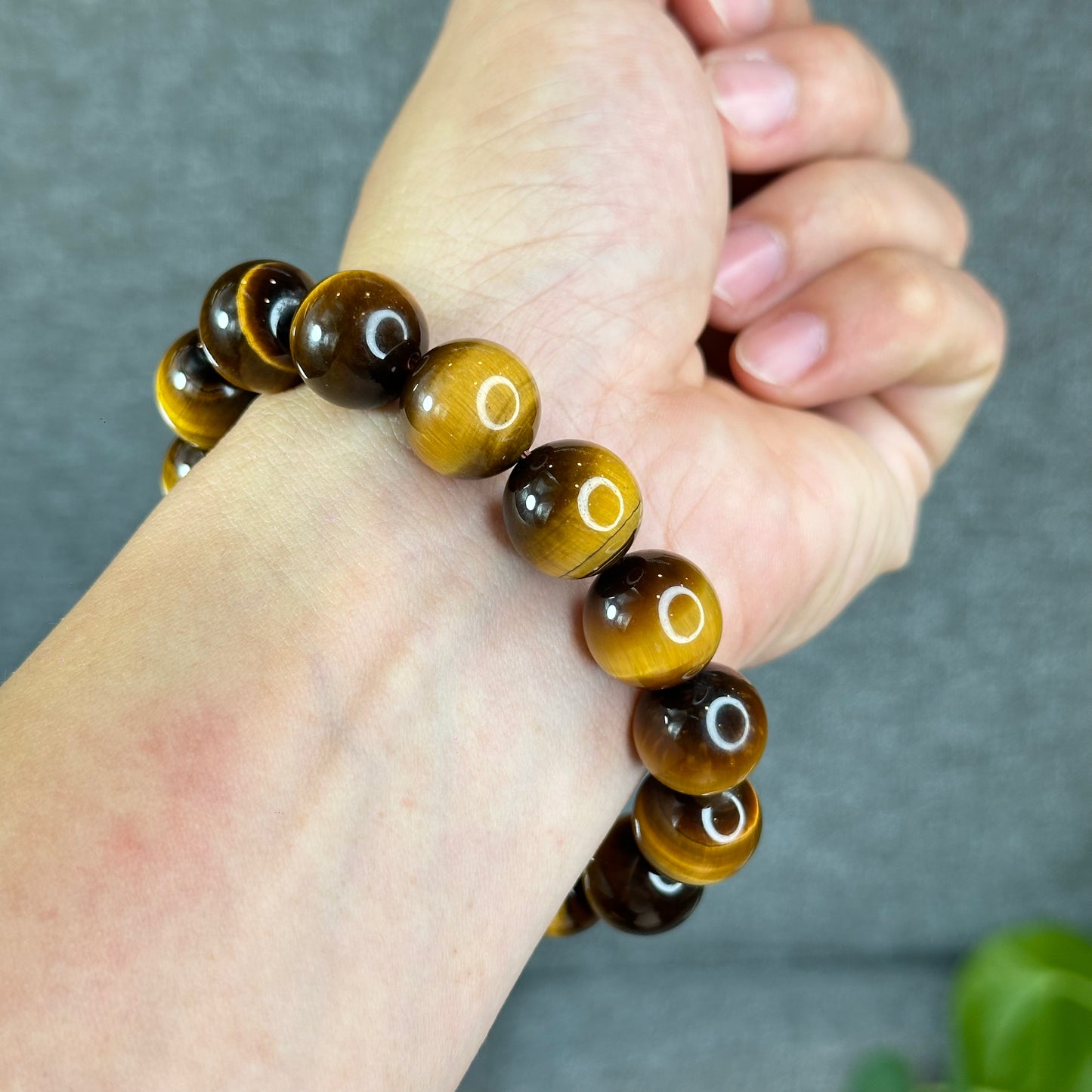 Bracelet Oeil de Tigre Marron Doré Taille 14 mm