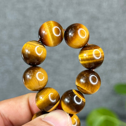 Bracelet Oeil de Tigre Marron Doré Taille 14 mm
