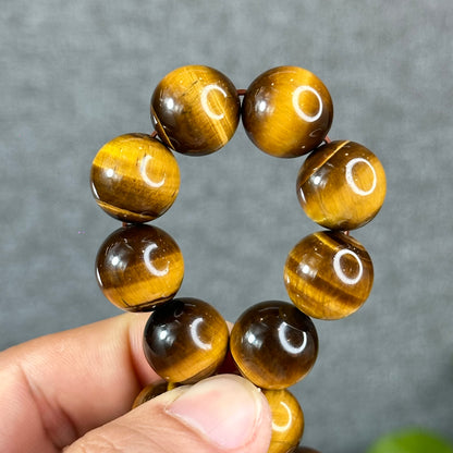 Bracelet Oeil de Tigre Marron Doré Taille 14 mm
