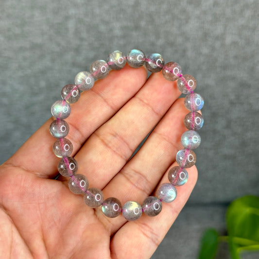 Natural Pink Labradorite Bracelet Size 8.5 mm