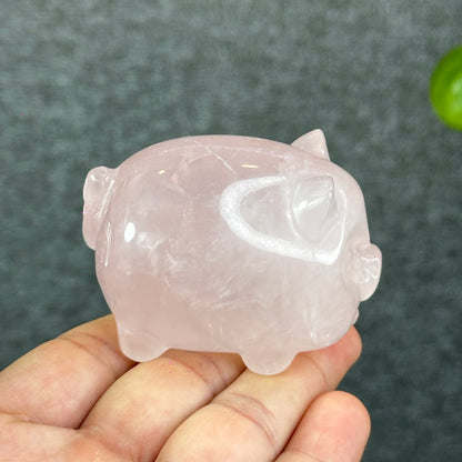Natural Rose Quartz Pig Figurine
