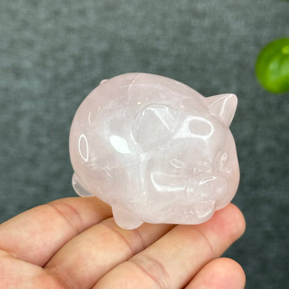 Natural Rose Quartz Pig Figurine