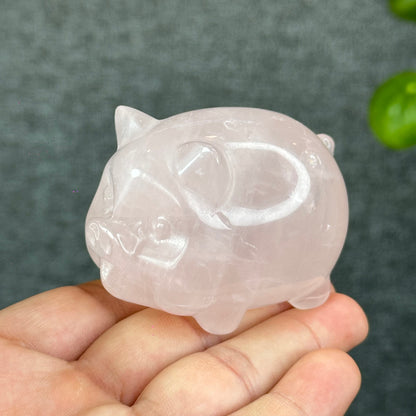 Natural Rose Quartz Pig Figurine