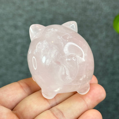 Natural Rose Quartz Pig Figurine