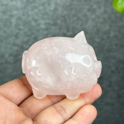 Natural Rose Quartz Pig Figurine