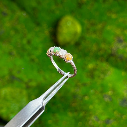 5 Stone Multi Colour Jadeite Jade Ring in Silver Setting Free Size in Silver 925 Setting