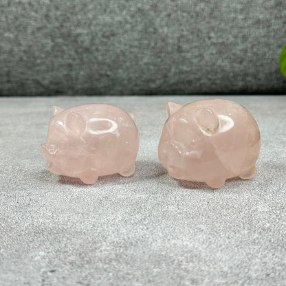 Natural Rose Quartz Pig Figurine