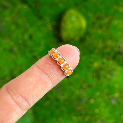5 Stone Orange Jadeite Jade Ring Free size in Silver 925 Setting