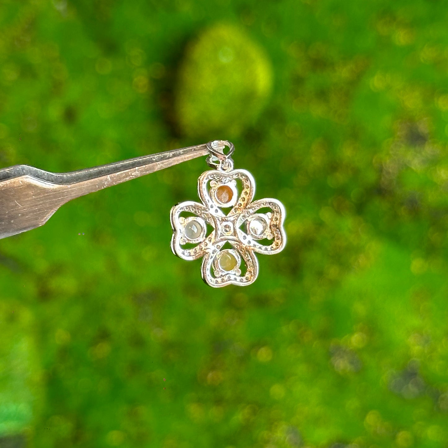 Multi Colour Jadeite Jade Four Leaf Clover Pendant in Silver 925 Setting