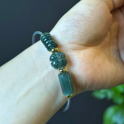 4 Leaf mix Lu thong Abundance Jadeite Jade Bracelet