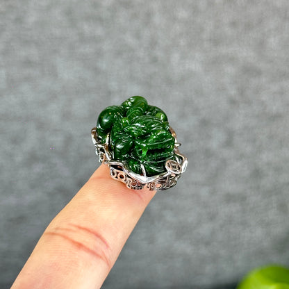 Pixiu Natural Nephrite Jade Charm in Silver Setting