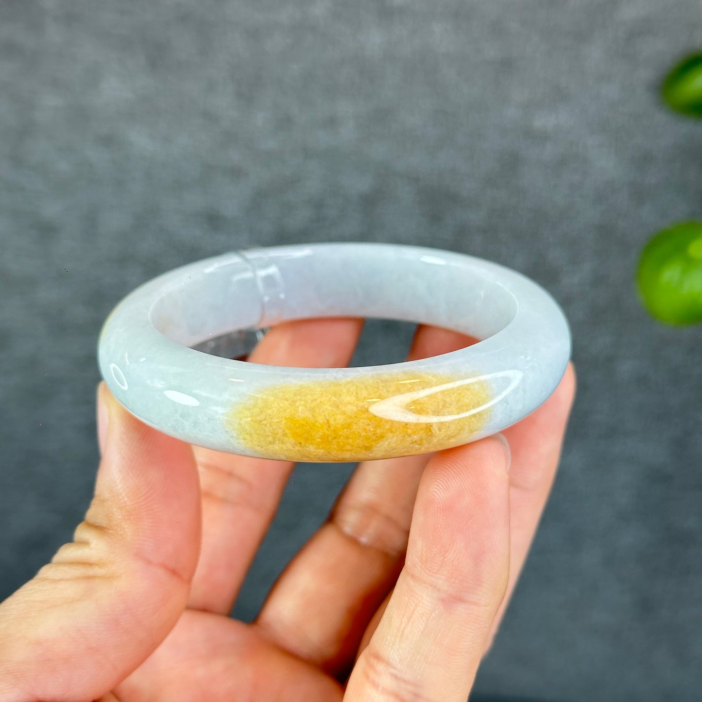 Natural Orange Jadeite Jade Bangle Leaf Style Size 55.5 mm