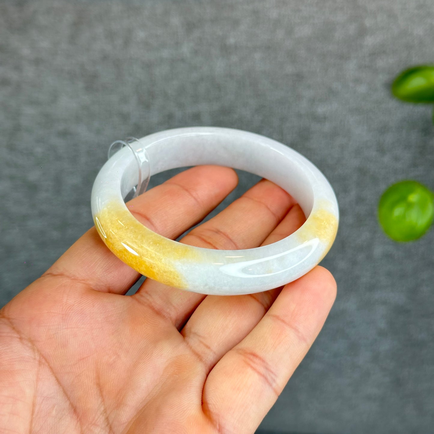 Natural Orange Jadeite Jade Bangle Leaf Style Size 55.5 mm