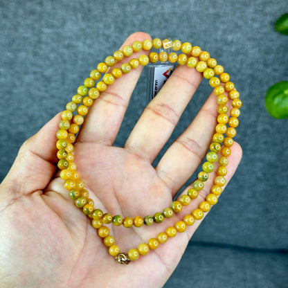 Natural Orange mixed Light Green Jadeite Jade Triple Wrap VIP Bracelet Size 6 mm