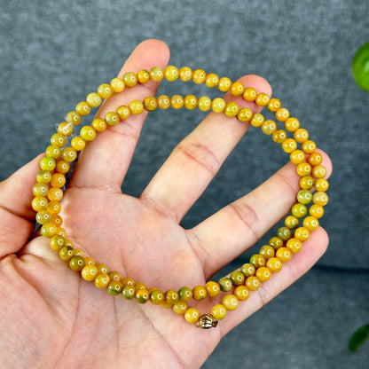 Natural Orange mixed Light Green Jadeite Jade Triple Wrap VIP Bracelet Size 6 mm