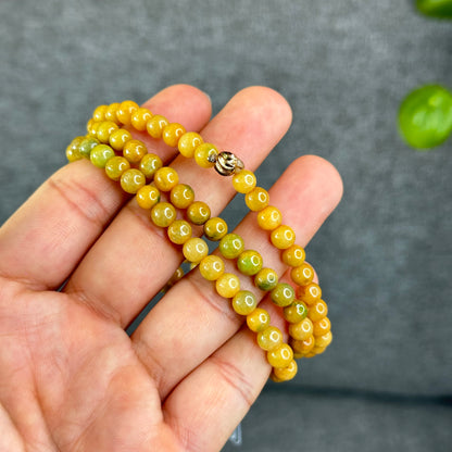 Natural Orange mixed Light Green Jadeite Jade Triple Wrap VIP Bracelet Size 6 mm