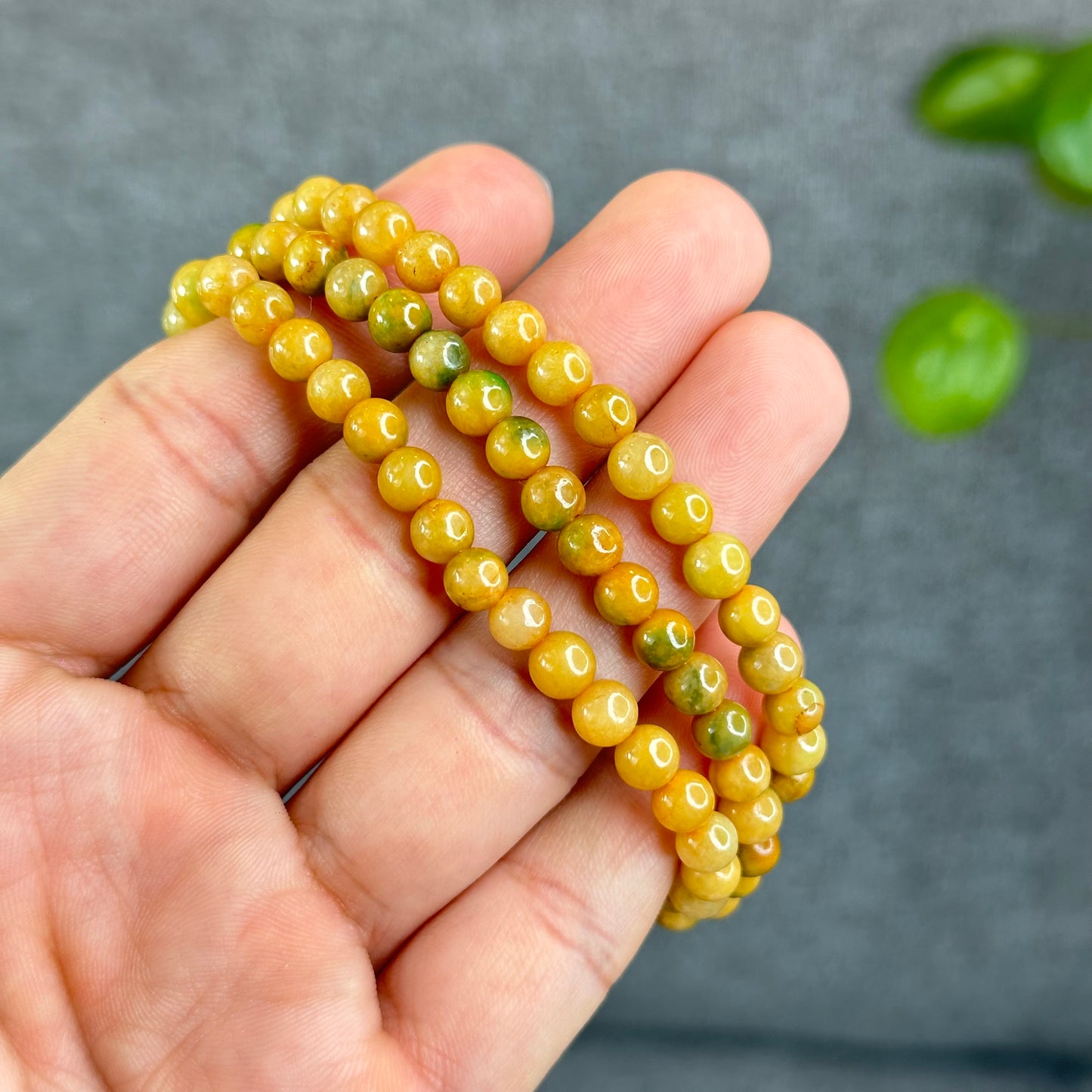 Natural Orange mixed Light Green Jadeite Jade Triple Wrap VIP Bracelet Size 6 mm
