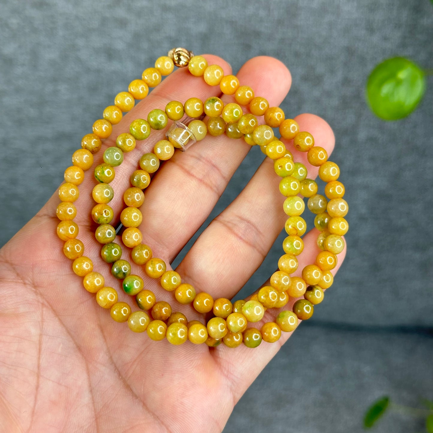 Natural Orange mixed Light Green Jadeite Jade Triple Wrap VIP Bracelet Size 6 mm