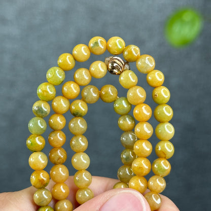 Natural Orange mixed Light Green Jadeite Jade Triple Wrap VIP Bracelet Size 6 mm