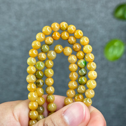 Natural Orange mixed Light Green Jadeite Jade Triple Wrap VIP Bracelet Size 6 mm