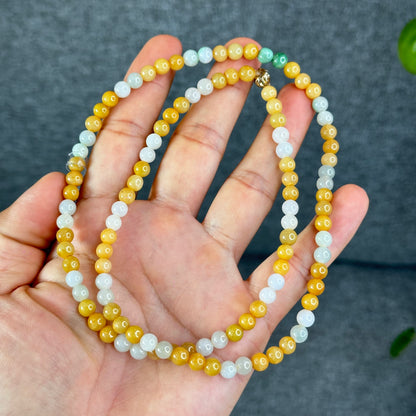 Natural Orange-IvoryWhite-Light Green Jadite Jade Triple Wrap VIP Bracelet Size 6 mm