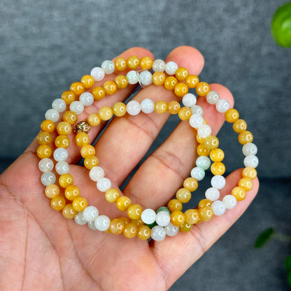 Natural Orange-IvoryWhite-Light Green Jadite Jade Triple Wrap VIP Bracelet Size 6 mm