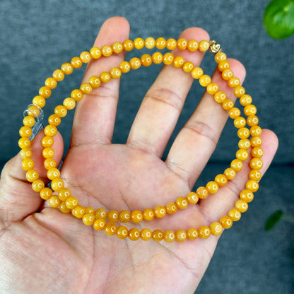 Natrual Orange Jadeite Jade Triple Wrap VIP Bracelet Size 6 mm