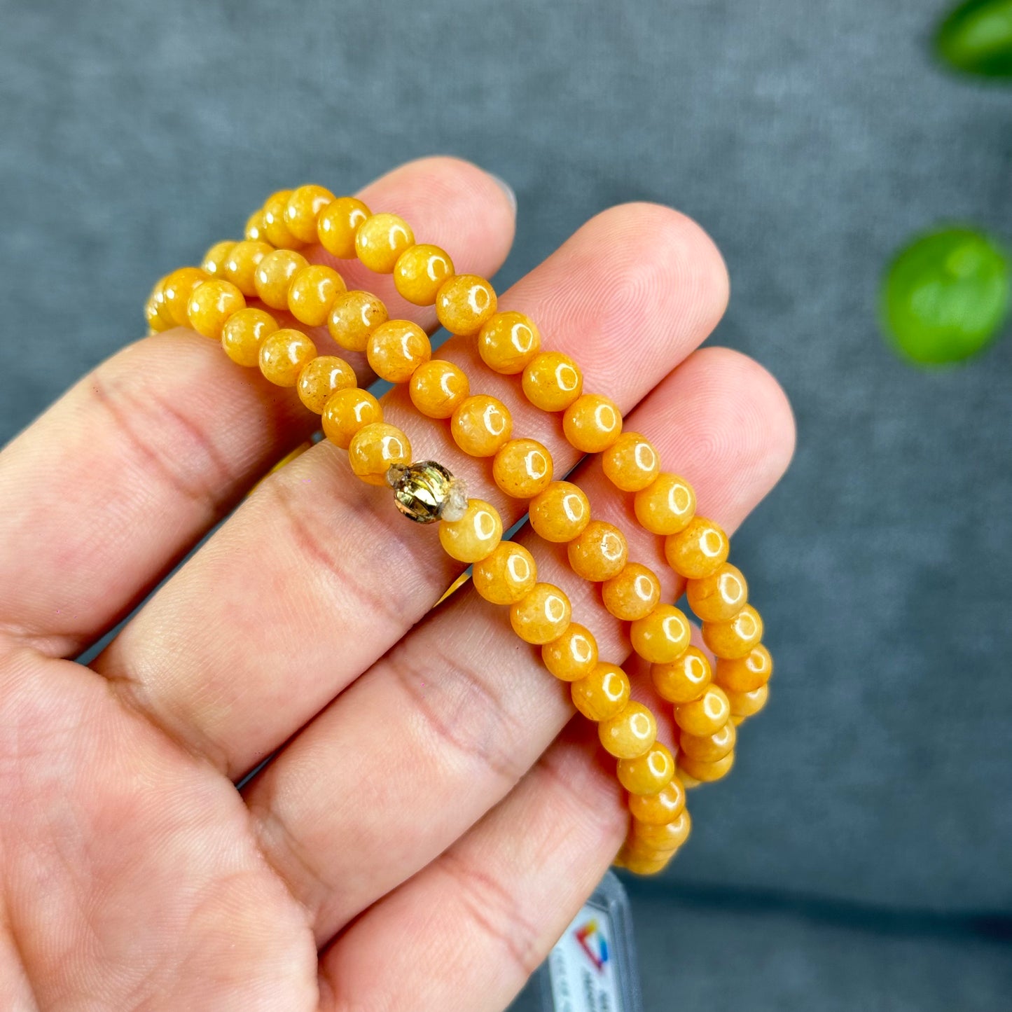 Natrual Orange Jadeite Jade Triple Wrap VIP Bracelet Size 6 mm