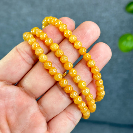 Natrual Orange Jadeite Jade Triple Wrap VIP Bracelet Size 6 mm