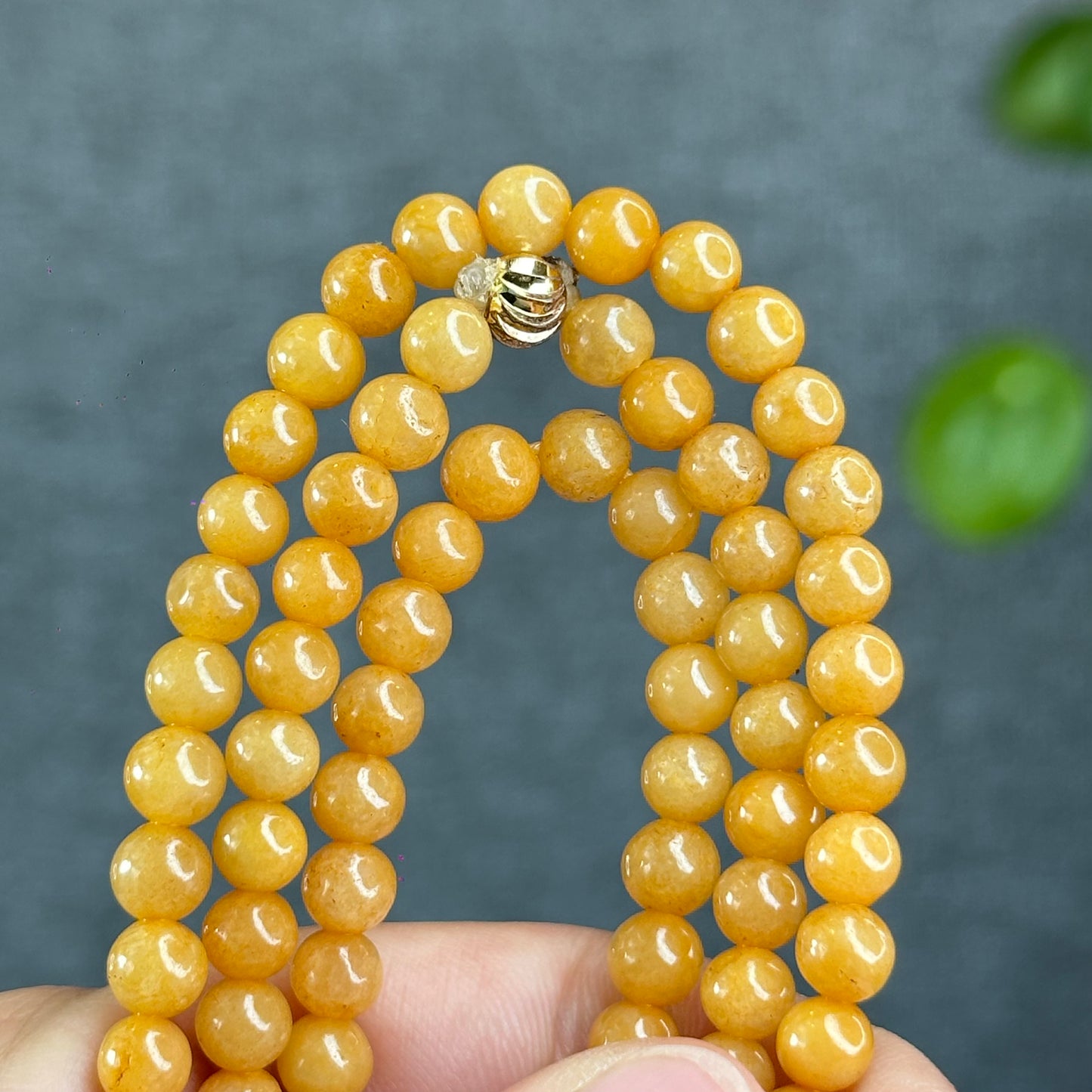 Natrual Orange Jadeite Jade Triple Wrap VIP Bracelet Size 6 mm