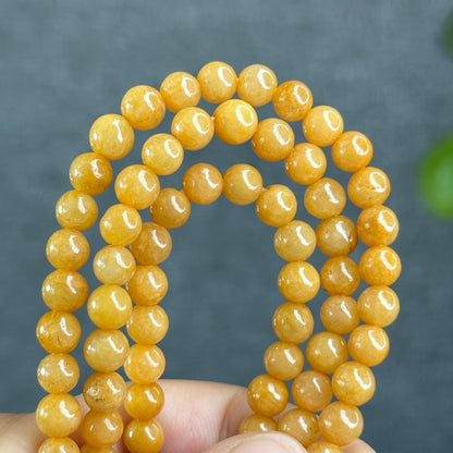 Natrual Orange Jadeite Jade Triple Wrap VIP Bracelet Size 6 mm